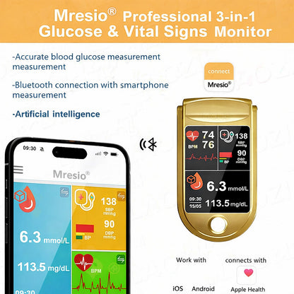 🩸Health America Subsidized Product |Mresio® Professional 12in1 Glucose & Vital Signs Monitor-Painless, Fast, Precise& FDA-Backed(Made in California, USA)
