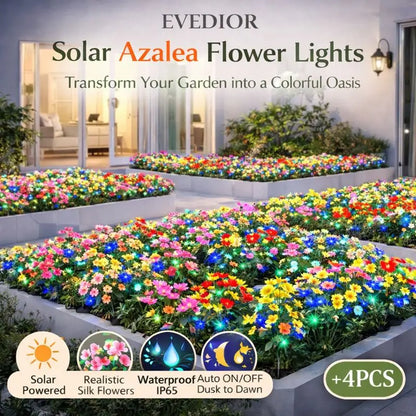 Solar Azalea Flower Lights 4 Pack IP65 Waterproof Realistic Multi-Color Stakes for Grave Garden Decor Memorial Cemetery Lights