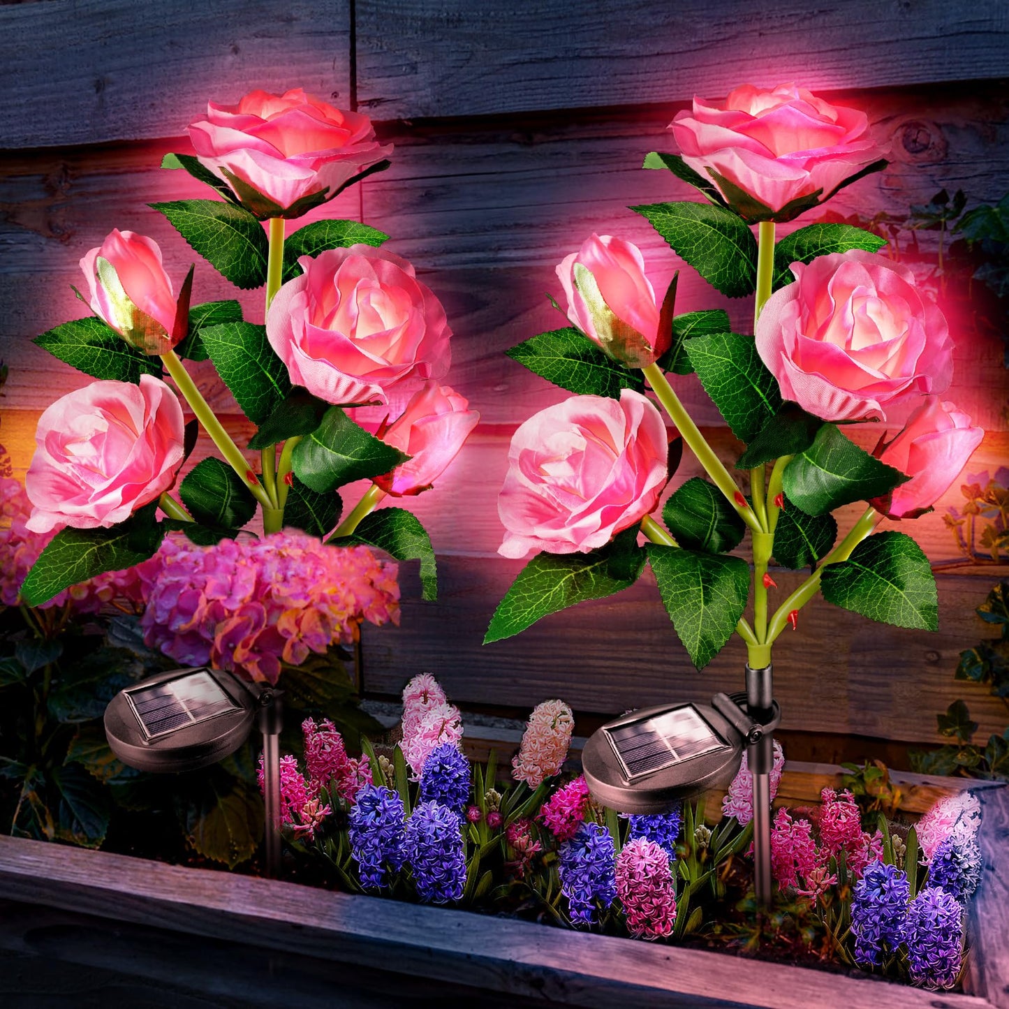 Solar Azalea Flower Lights 4 Pack IP65 Waterproof Realistic Multi-Color Stakes for Grave Garden Decor Memorial Cemetery Lights