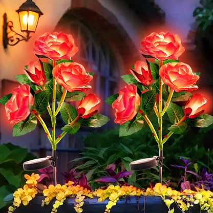 Solar Azalea Flower Lights 4 Pack IP65 Waterproof Realistic Multi-Color Stakes for Grave Garden Decor Memorial Cemetery Lights
