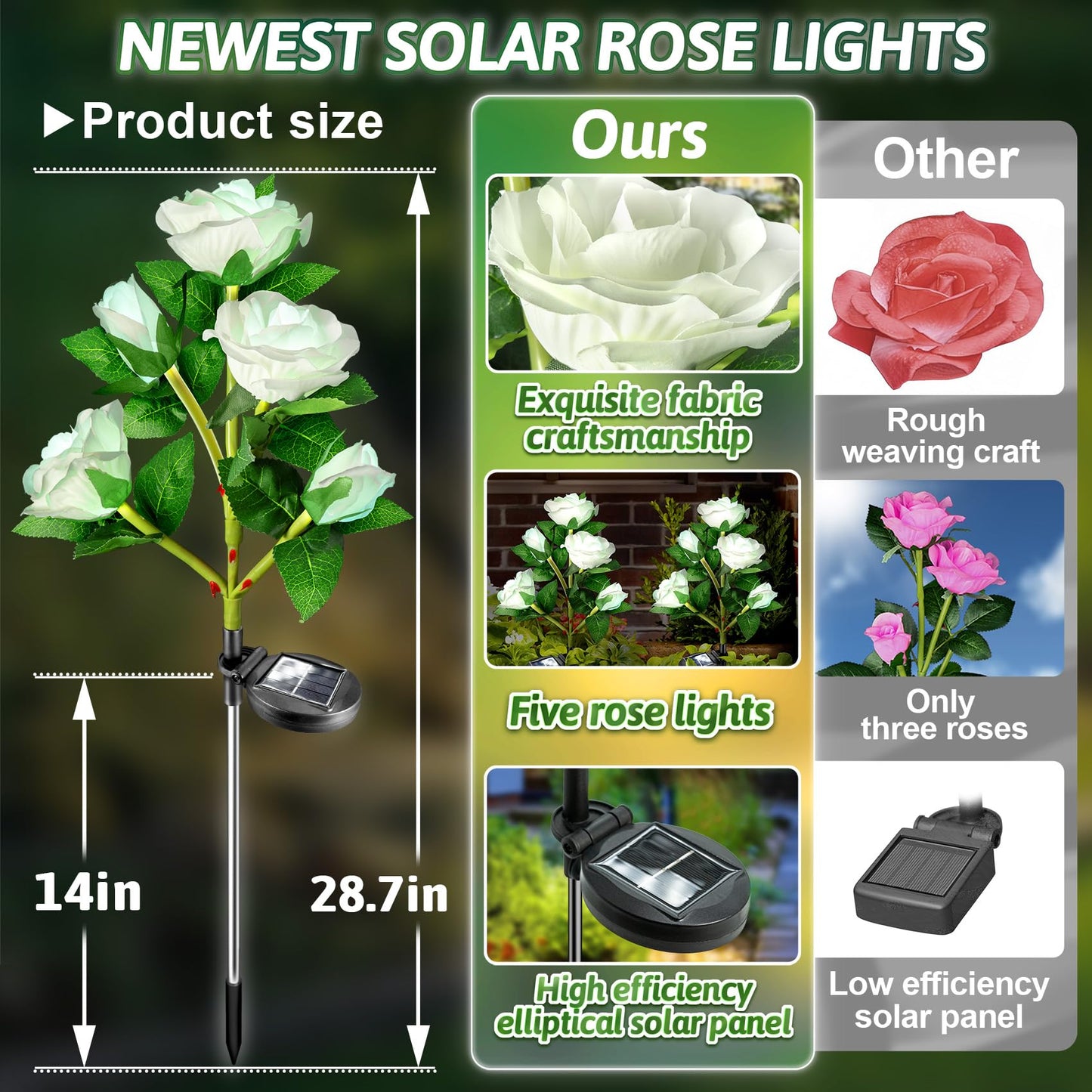 Solar Azalea Flower Lights 4 Pack IP65 Waterproof Realistic Multi-Color Stakes for Grave Garden Decor Memorial Cemetery Lights