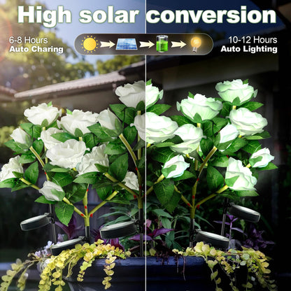 Solar Azalea Flower Lights 4 Pack IP65 Waterproof Realistic Multi-Color Stakes for Grave Garden Decor Memorial Cemetery Lights