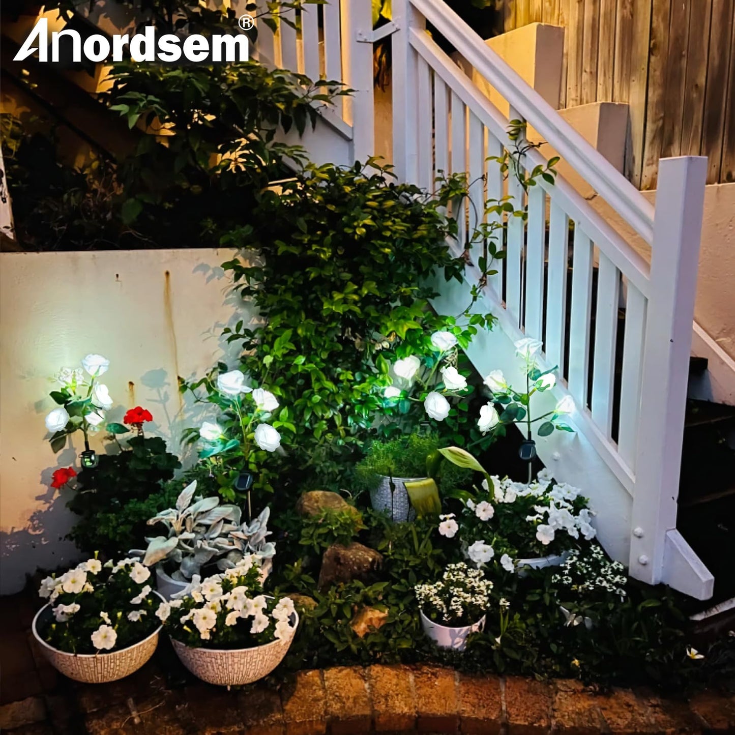 Solar Azalea Flower Lights 4 Pack IP65 Waterproof Realistic Multi-Color Stakes for Grave Garden Decor Memorial Cemetery Lights