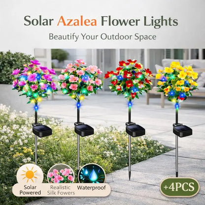 Solar Azalea Flower Lights 4 Pack IP65 Waterproof Realistic Multi-Color Stakes for Grave Garden Decor Memorial Cemetery Lights